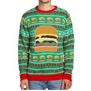 In N Out Festive Burger Pattern Holifay Sweater - Green and Red Size 2XL
